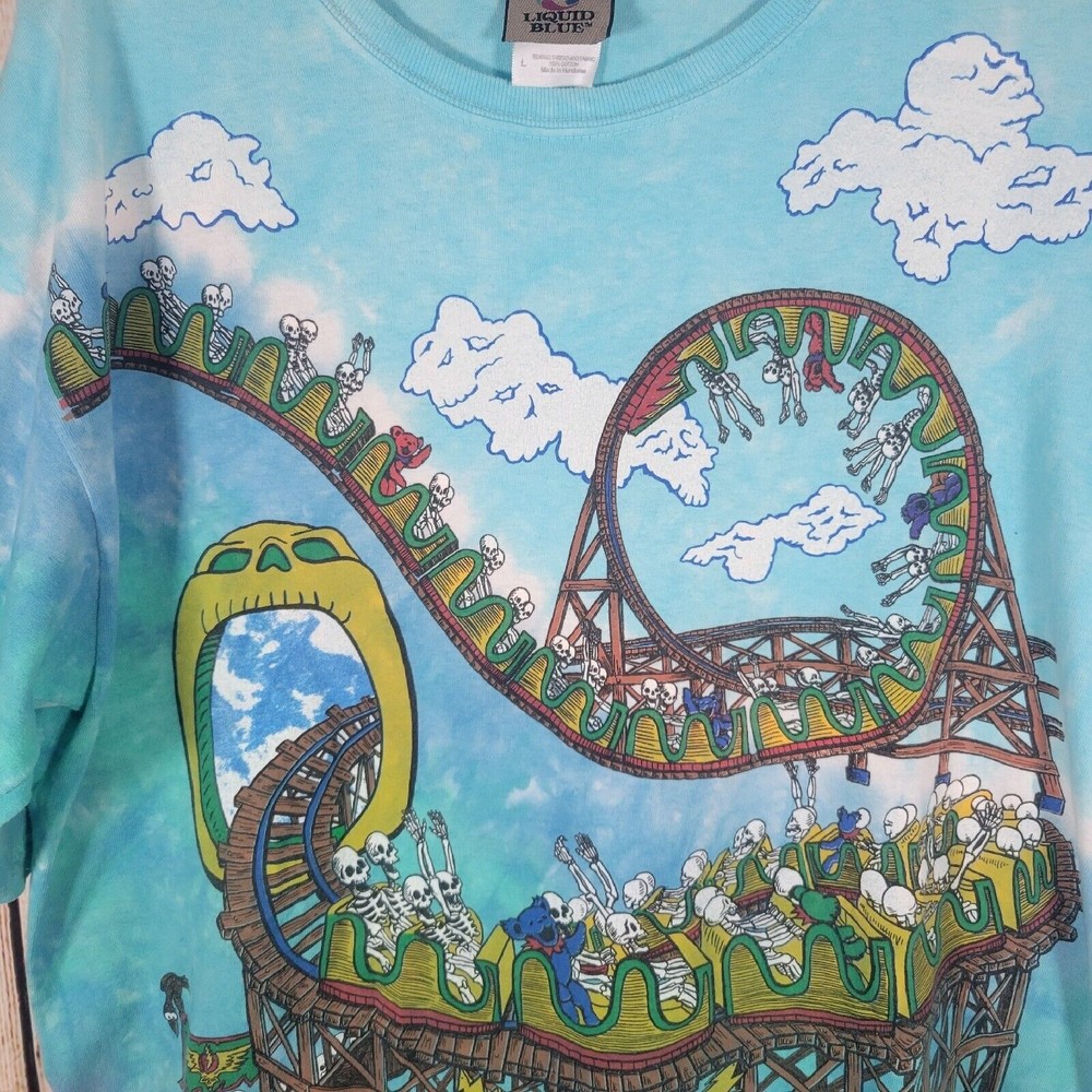 Rare 1993 Grateful Dead Roller Coaster Carnival Tye Dye Liquid Blue L Shirt EUC - Picture 3 of 10